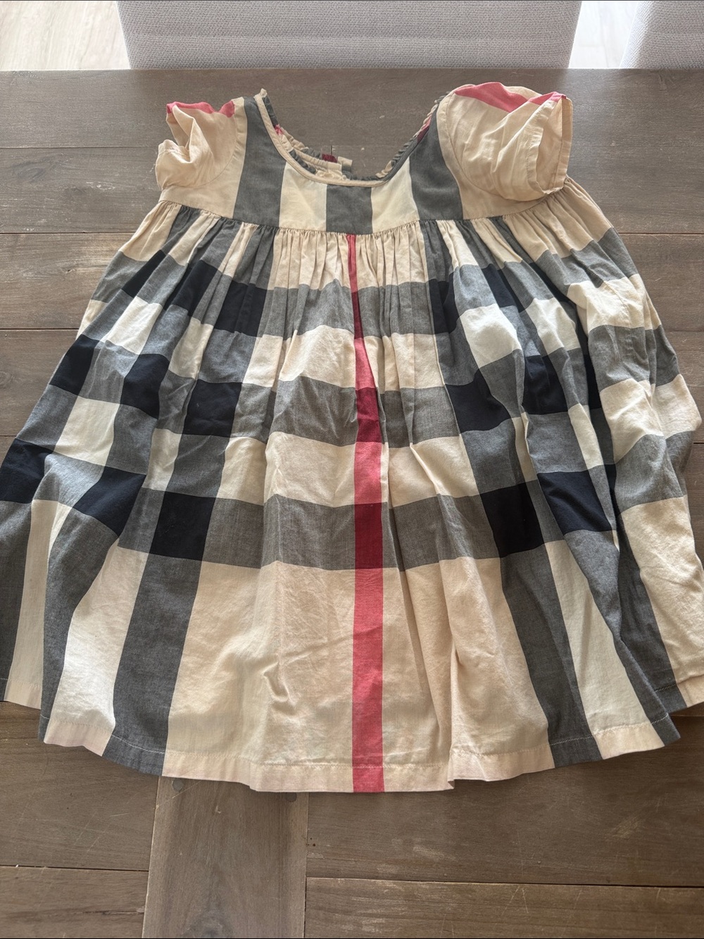 Burberry Beige Black Gray Check Dress with Pink Stripe